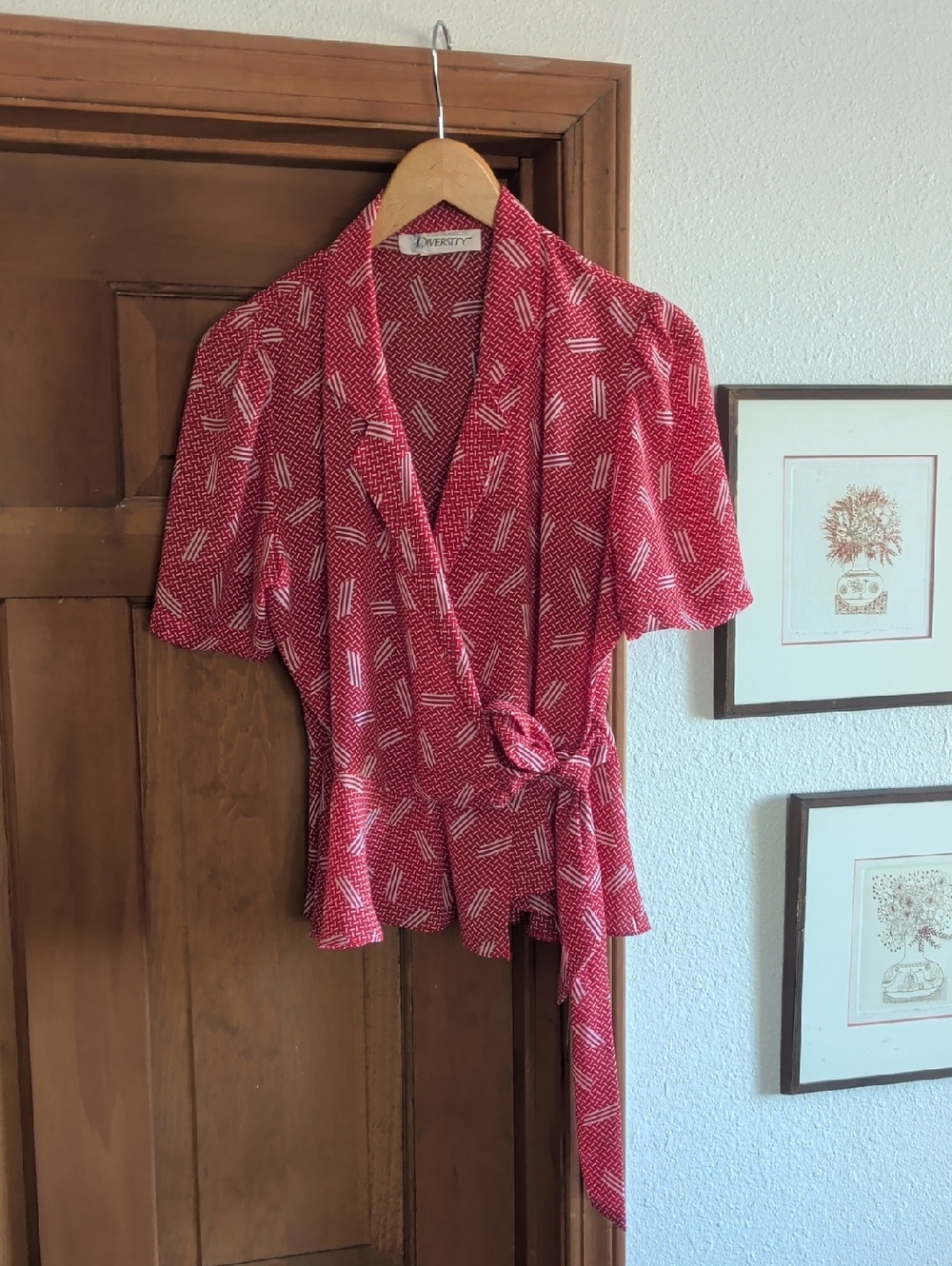 Vintage Red Printed Wrap Blouse